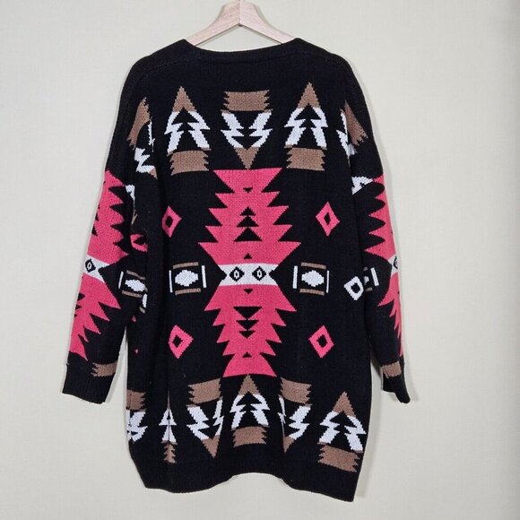 Heimish Cardigan Womens 1XL/2XL Multicolor Pockets LS Geo Aztec Tribal Boho Open - Picture 2 of 13